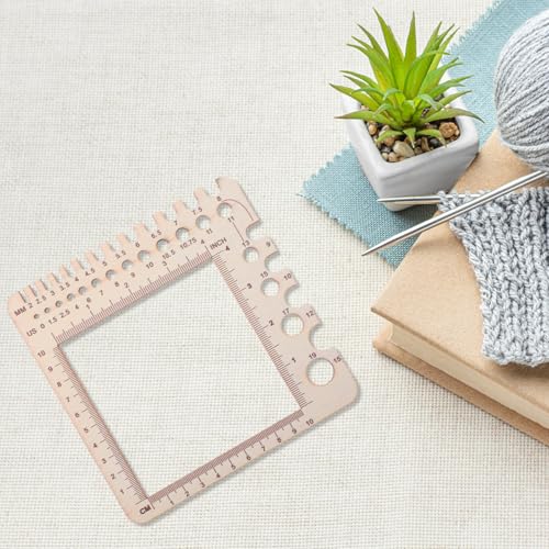 XLIUAX Wooden Rulers, Crochet Stitch Counter Spinner Yarn Measure Needle Gauge Swatch Ruler for Knitting Crochet Gauge Measuring Tool Poplar Square Measuring Tool Multi-Size Holes for Needles(A) - Image 5