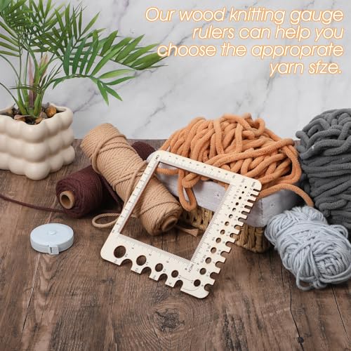 XLIUAX Wooden Rulers, Crochet Stitch Counter Spinner Yarn Measure Needle Gauge Swatch Ruler for Knitting Crochet Gauge Measuring Tool Poplar Square Measuring Tool Multi-Size Holes for Needles(A) - Image 3