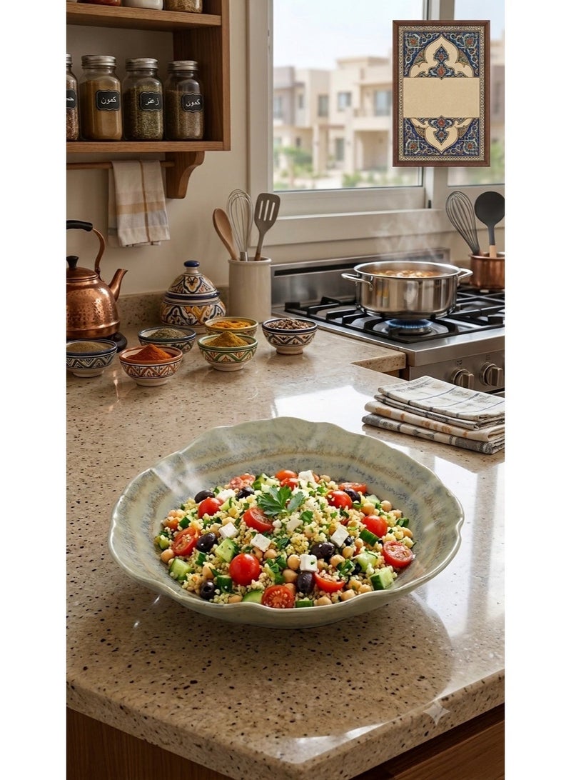 SHALL Oval recessed melamine serving dish, irregular wavy pattern, break-resistant, for kitchen and dining, rustic beige olive color - Image 2