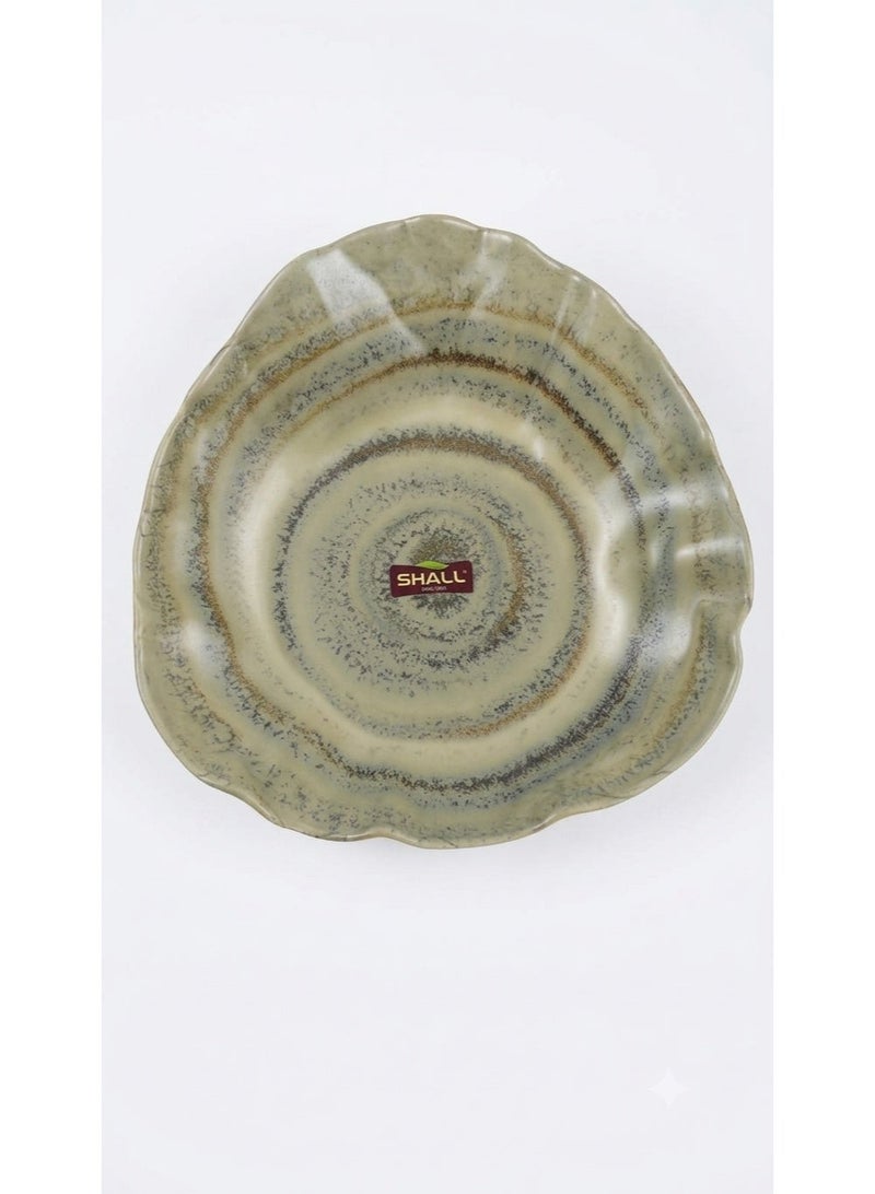 SHALL Oval recessed melamine serving dish, irregular wavy pattern, break-resistant, for kitchen and dining, rustic beige olive color - Image 1