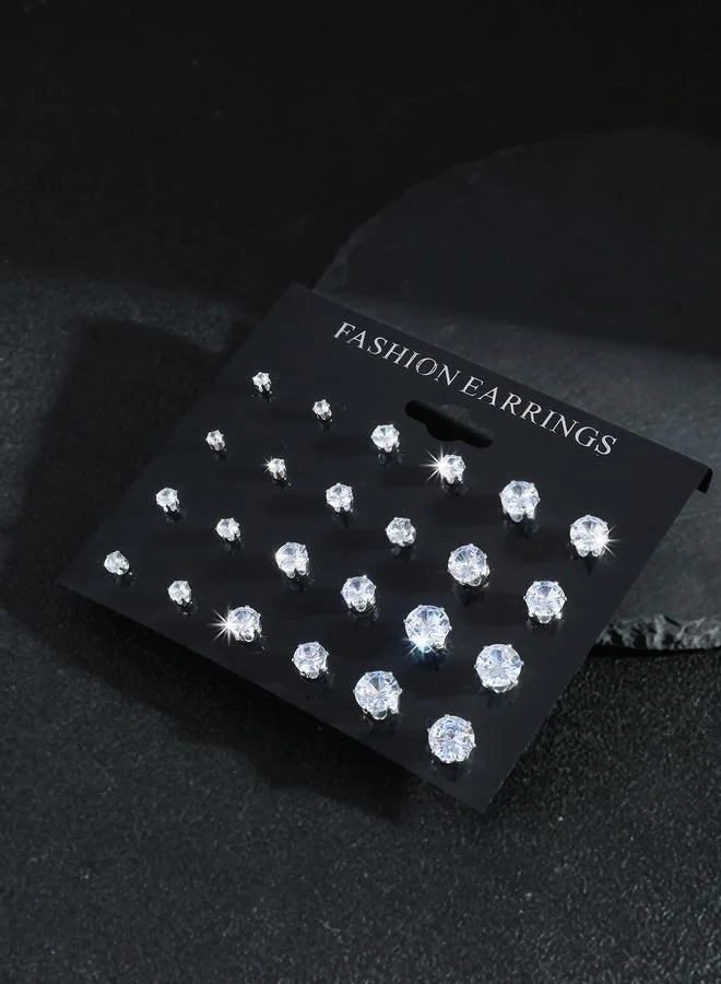 تايك تو White Zirconia Stud Earrings Set - 12 Pairs