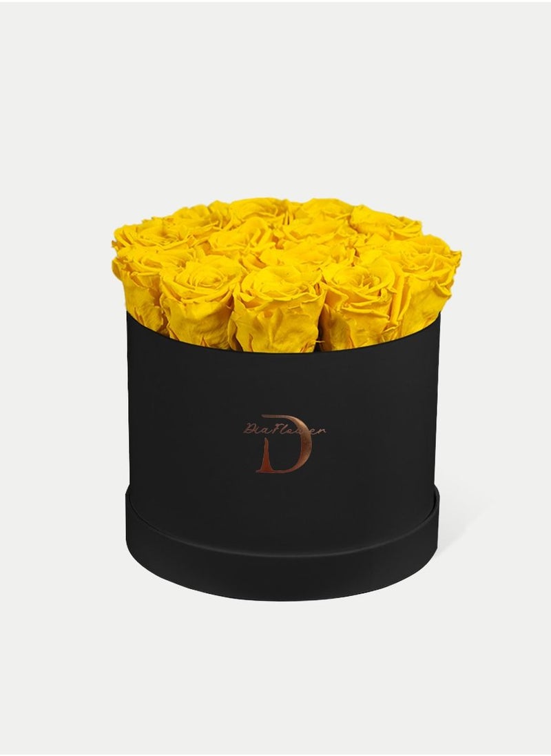 Dia FLOWER - Infinity Round Box, Sunshine Yellow 14 ROSES MEDIUM - Image 1