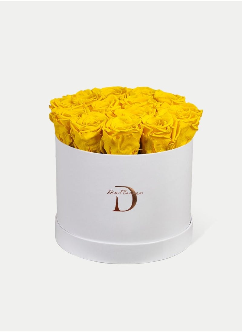 Dia FLOWER - Infinity Round Box, Sunshine Yellow 14 ROSES MEDIUM - Image 1