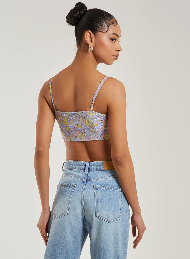 Pink Vanilla Ditsy Floral Tie Front Corset Top