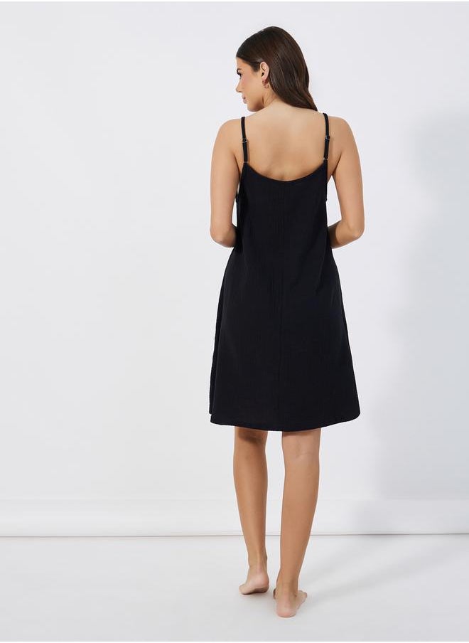 Styli Cotton Gauze Lace Ladder Insert Slip Dress  - Image 4