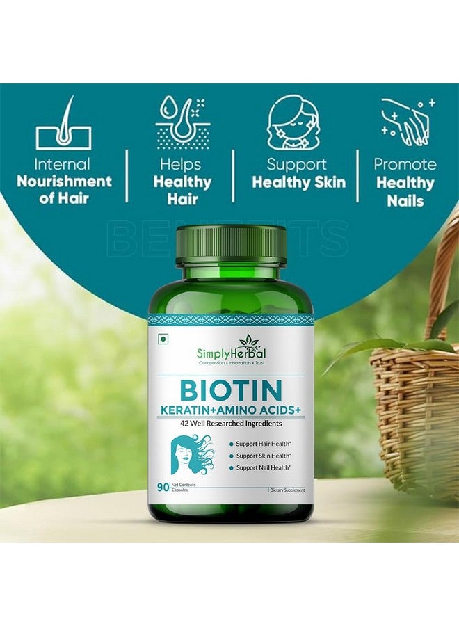 Simply Herbal كبسولات البيوتين الطبيعي فيتامين ب7 من سيمبلي هيربال للشعر والبشرة مدعمة بالكيراتين + متعدد الفيتامينات + أحماض أمينية للرجال والنساء (90 كبسولة) - Image 5