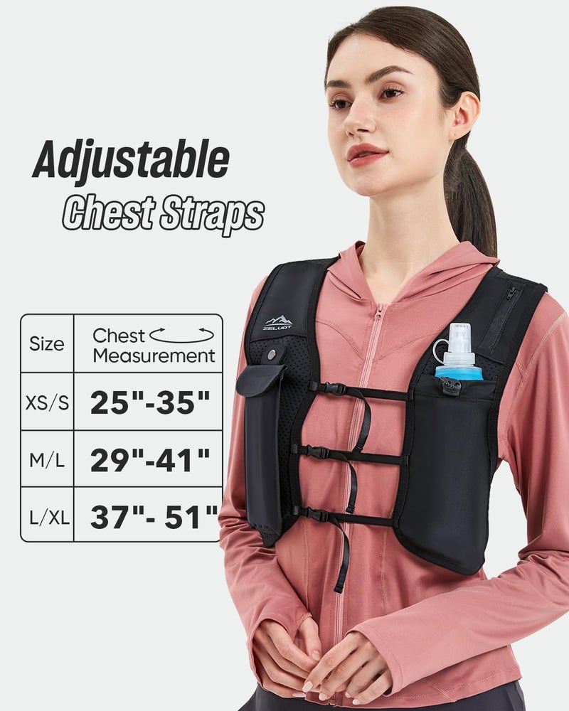 Zelvot Running Vest for Men Women, USA Original Patent, Adjustable Chest Straps Running Hydration Vest with 500ml Soft Flask, Lightweight Breathable Reflective Running Vest for Hiking (Black, L/XL) - Image 2