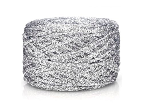 Esuikelut Metallic Glitter Yarn for Crochet Knitting Fine 2 Light Weight Worsted for Crochet Knitting 35g 123oz 145 Yards Soft Craft Sparkle Yarn Silver - Image 1