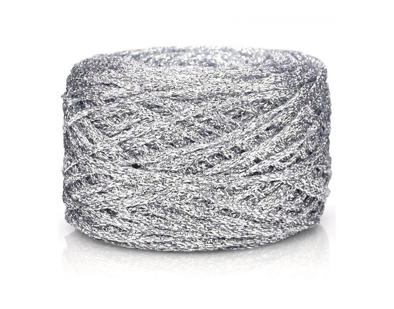 Esuikelut Metallic Glitter Yarn for Crochet Knitting Fine 2 Light Weight Worsted for Crochet Knitting 35g 123oz 145 Yards Soft Craft Sparkle Yarn Silver - Image 3