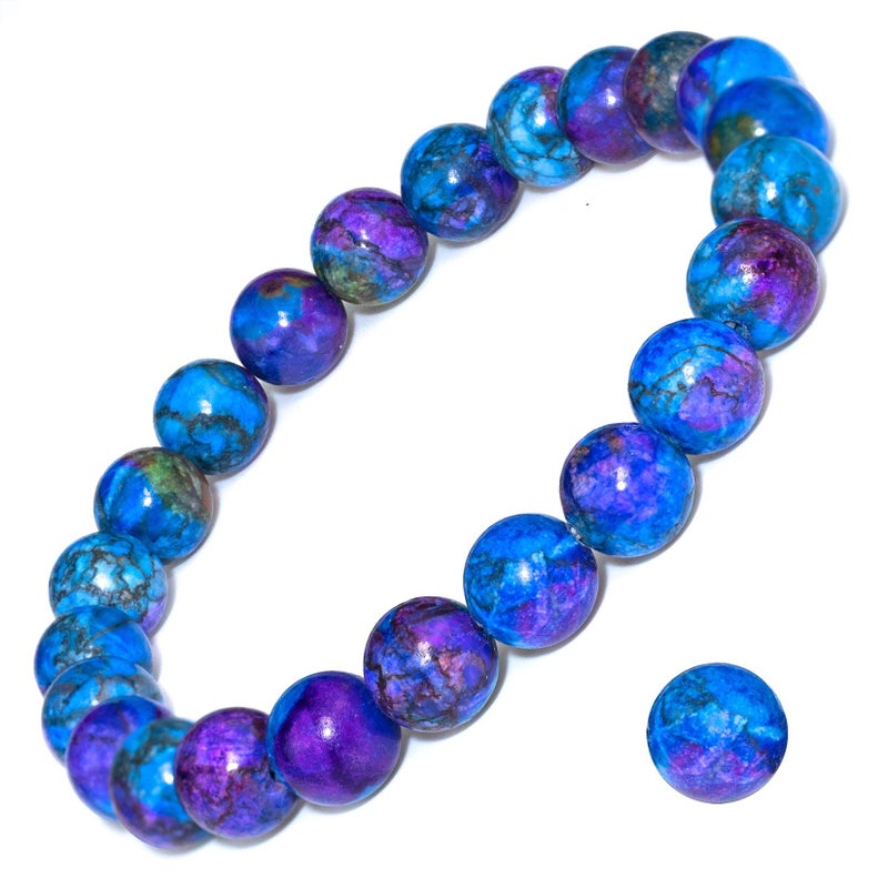 DAZCOLO 8mm Natural Gemstone Stretch Bracelet, Handmade Unisex Crystal Bracelets for Meditation, Yoga, Spiritual Healing & Positive Energy (Multi Azurite) - Image 1