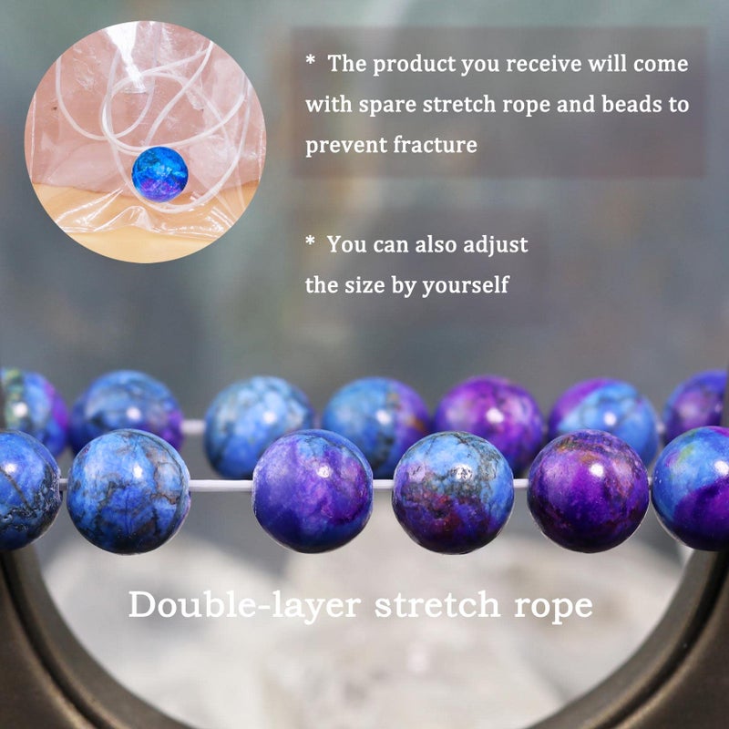 DAZCOLO 8mm Natural Gemstone Stretch Bracelet, Handmade Unisex Crystal Bracelets for Meditation, Yoga, Spiritual Healing & Positive Energy (Multi Azurite) - Image 2