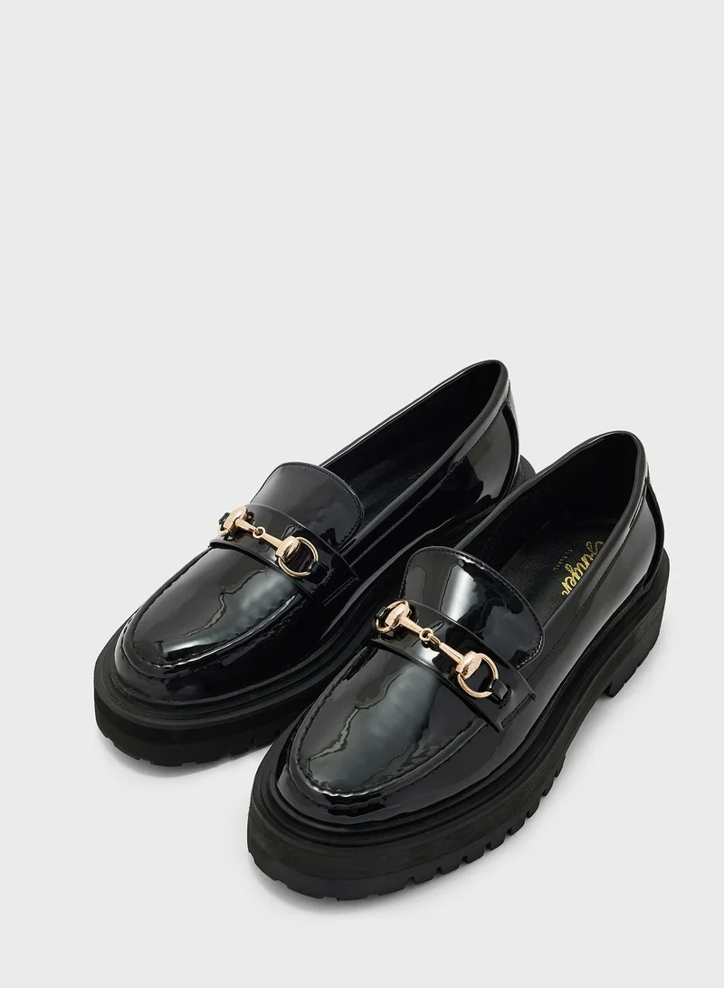 Ginger Patent Chunky Loafers With Metal Buckle