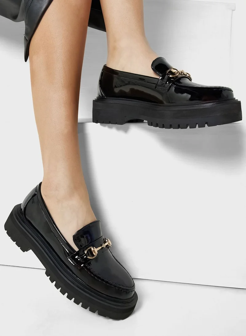 Ginger Patent Chunky Loafers With Metal Buckle