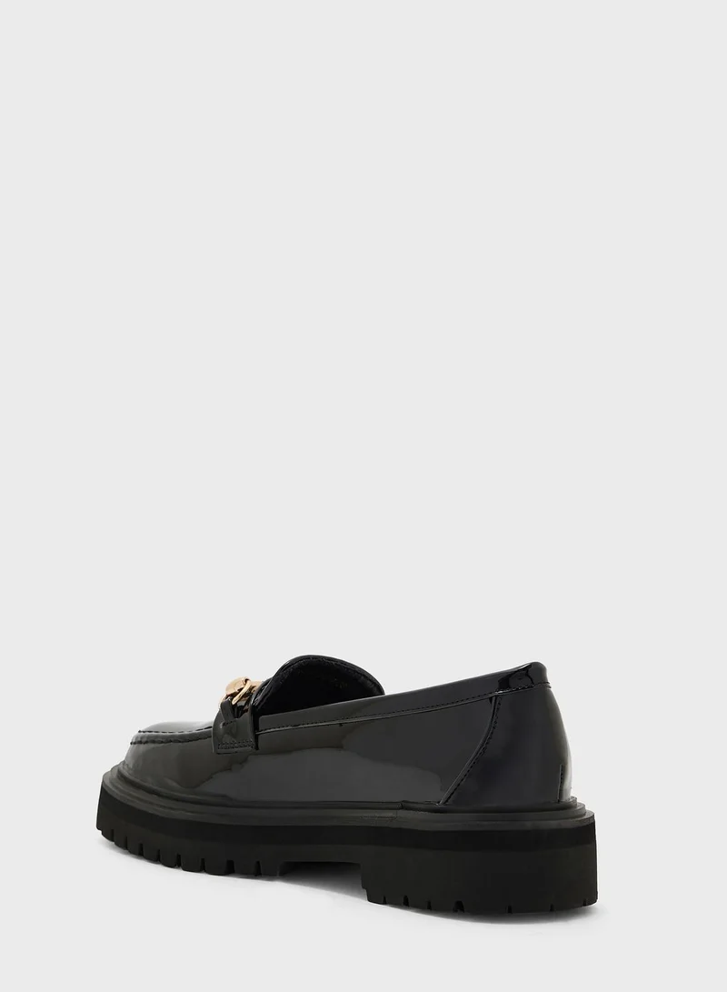 Ginger Patent Chunky Loafers With Metal Buckle
