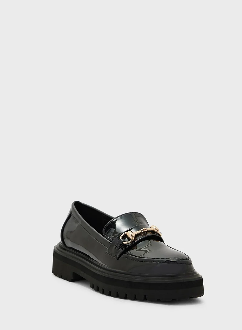 Ginger Patent Chunky Loafers With Metal Buckle