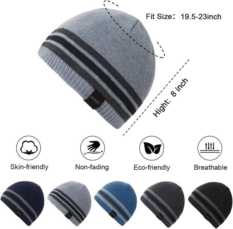 OMECHY Mens Winter Warm Knitting Hats Plain Skull Beanie Cuff Toboggan Knit Cap - Image 3