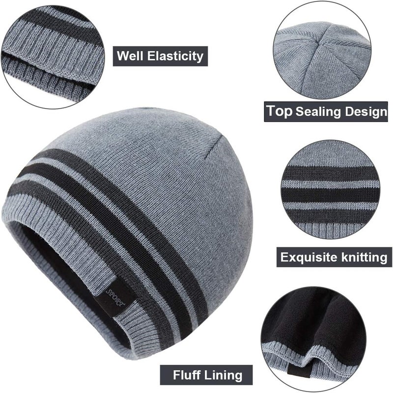 OMECHY Mens Winter Warm Knitting Hats Plain Skull Beanie Cuff Toboggan Knit Cap - Image 4
