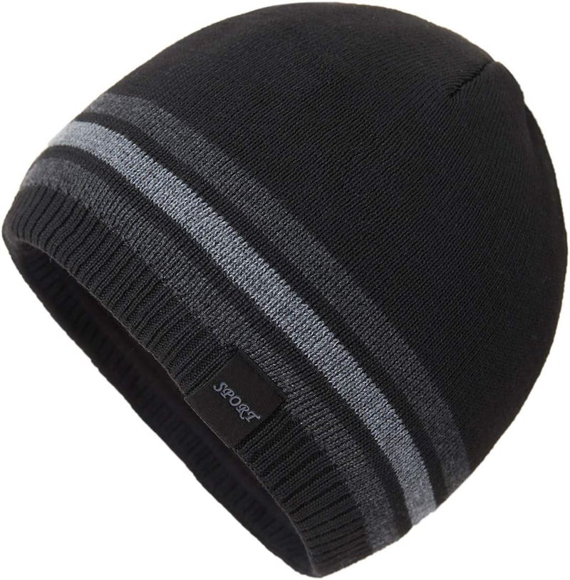 OMECHY Mens Winter Warm Knitting Hats Plain Skull Beanie Cuff Toboggan Knit Cap - Image 1