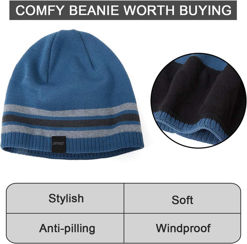 OMECHY Mens Winter Warm Knitting Hats Plain Skull Beanie Cuff Toboggan Knit Cap - Image 5