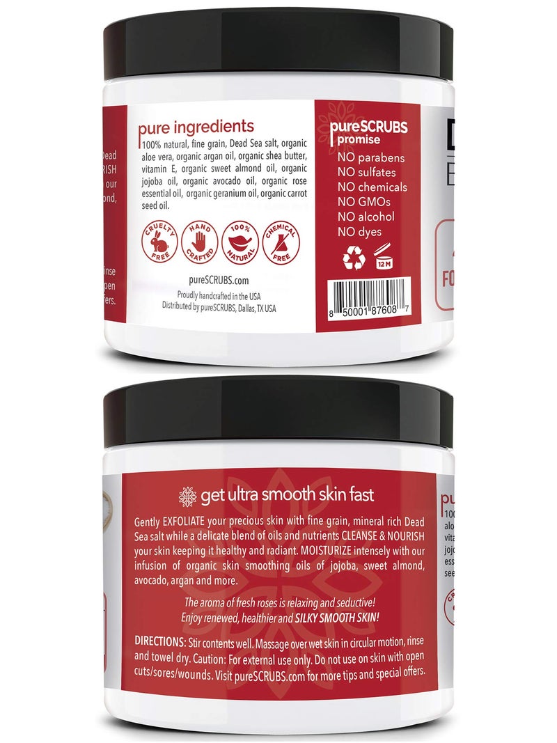 pureSCRUBS Premium Rose Body Scrub Set - Large 16oz Dead Sea Salt Body Scrub With Infused Essential Oils & Nutrients, Includes Wooden Spoon, Loofah & Oatmeal Exfoliating Bar Soap - Image 2