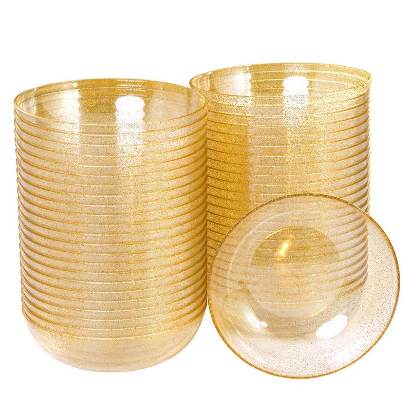 bUCLA 50Pack Gold Glitter Plastic Bowls  10oz Disposable Crystal SalsaDessert Bowls for Wedding  Party
