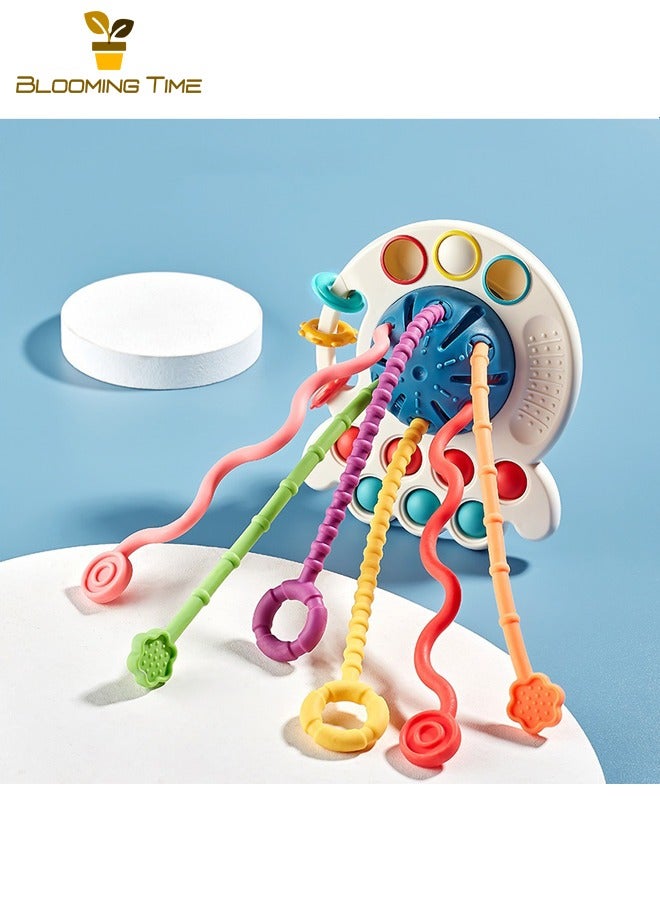 بلومنغ تايم مونتيسوري الرباط لعب الأطفال 6-12 أشهر من العمر ، عضاضة التعليم المبكر للأطفال ، الطفل التعليمية متعة فنجر ضخ متعة ، يمكن الضغط ومضغ ، الأزرق - Image 1