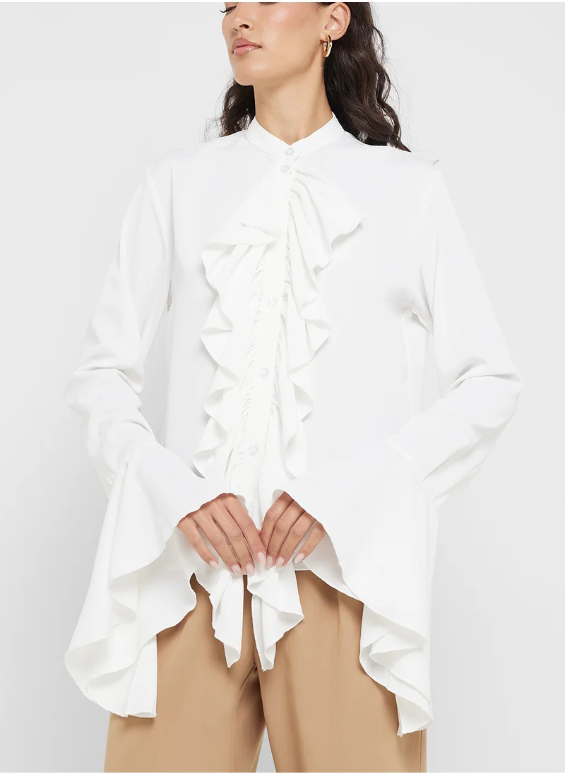 Ginger Ruffle Detail Boho Blouse With Bell Sleeves