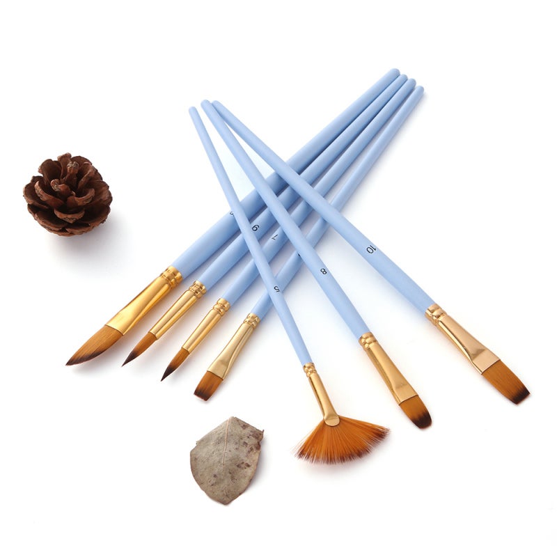 Paint Brushes 12pcs Lake Blue Nylon Hair - Anti-Shedding Hairs Watercolor Brushes - Sturdy Wooden Handle Oil Paint Set for Beginners Students Artists - Image 2