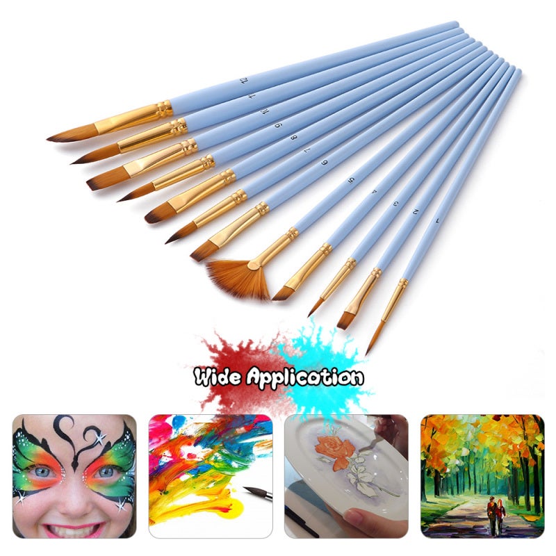 Paint Brushes 12pcs Lake Blue Nylon Hair - Anti-Shedding Hairs Watercolor Brushes - Sturdy Wooden Handle Oil Paint Set for Beginners Students Artists - Image 3