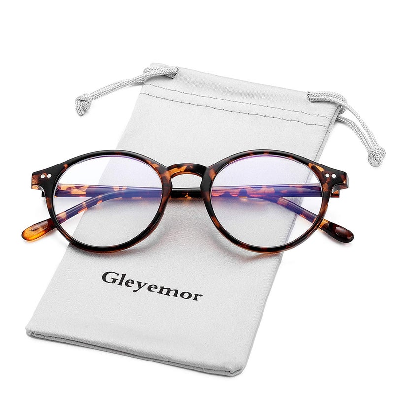 Gleyemor Blue Light Glasses for Men Women Vintage Round Bluelight Blocking Computer Screen Protection Glasses Tortoise