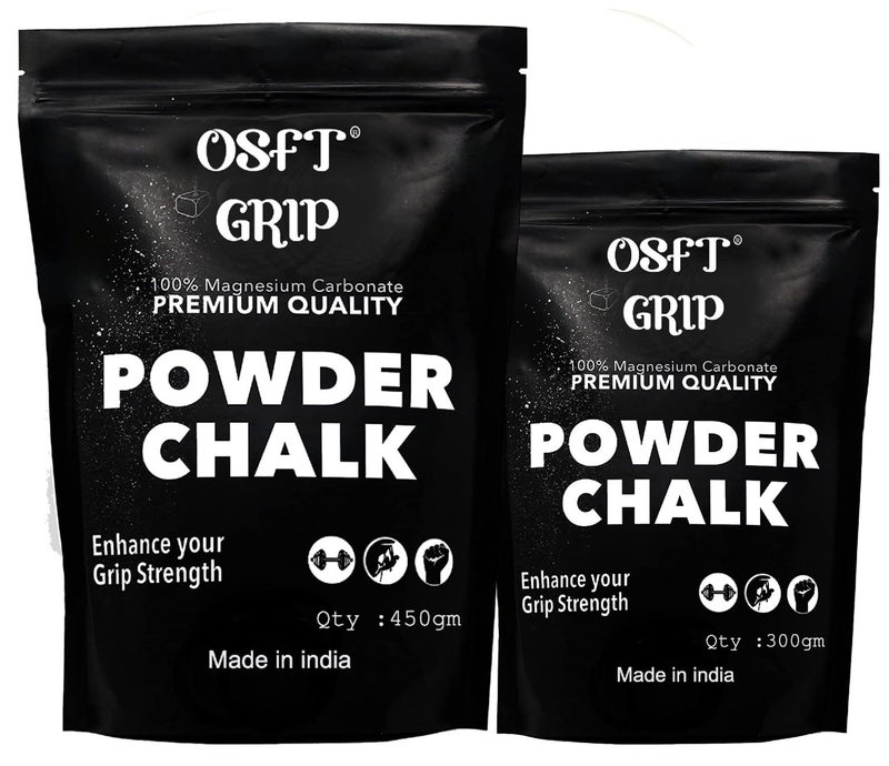 OSFT بودرة كربونات المغنيسيوم - طلاء رياضي لرفع الأثقال، تدريب اللياقة البدنية، الجمباز، تسلق الصخور، رفع الأثقال، تمارين البولديرينغ، البلياردو، الرقص على العمود (حزمة مدمجة (450 + 300) غرام) - Image 1