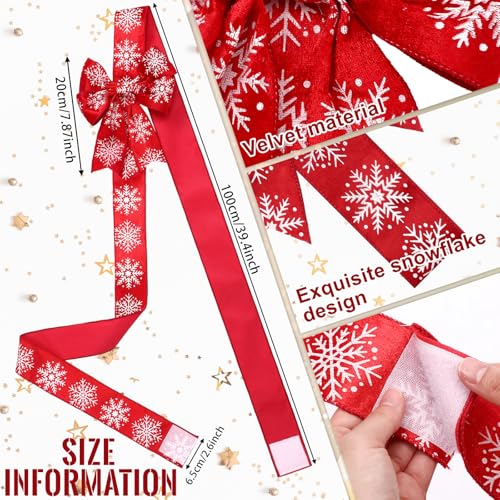Knitgrip 6 Pcs Christmas Cabinet Bows Velvet Door Ribbon Large Winter Festive Ribbons and Bows Snowflake Pattern Christmas Decorations for Cabinets Furniture Kitchen Party Supplies79 InchRed - Image 3