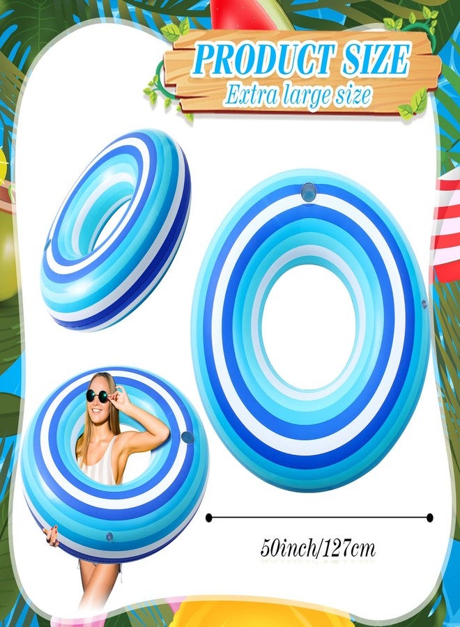 ShinyRelief عوامة حمام سباحة عملاقة قابلة للنفخ من ShinyRelief، بطول 50 بوصة، بتصميم أنبوب أزرق مخطط، على شكل دونات، مناسبة للبالغين، مثالية لتزيين حفلات السباحة - Image 2