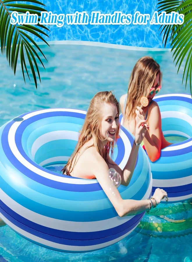 ShinyRelief عوامة حمام سباحة عملاقة قابلة للنفخ من ShinyRelief، بطول 50 بوصة، بتصميم أنبوب أزرق مخطط، على شكل دونات، مناسبة للبالغين، مثالية لتزيين حفلات السباحة - Image 5