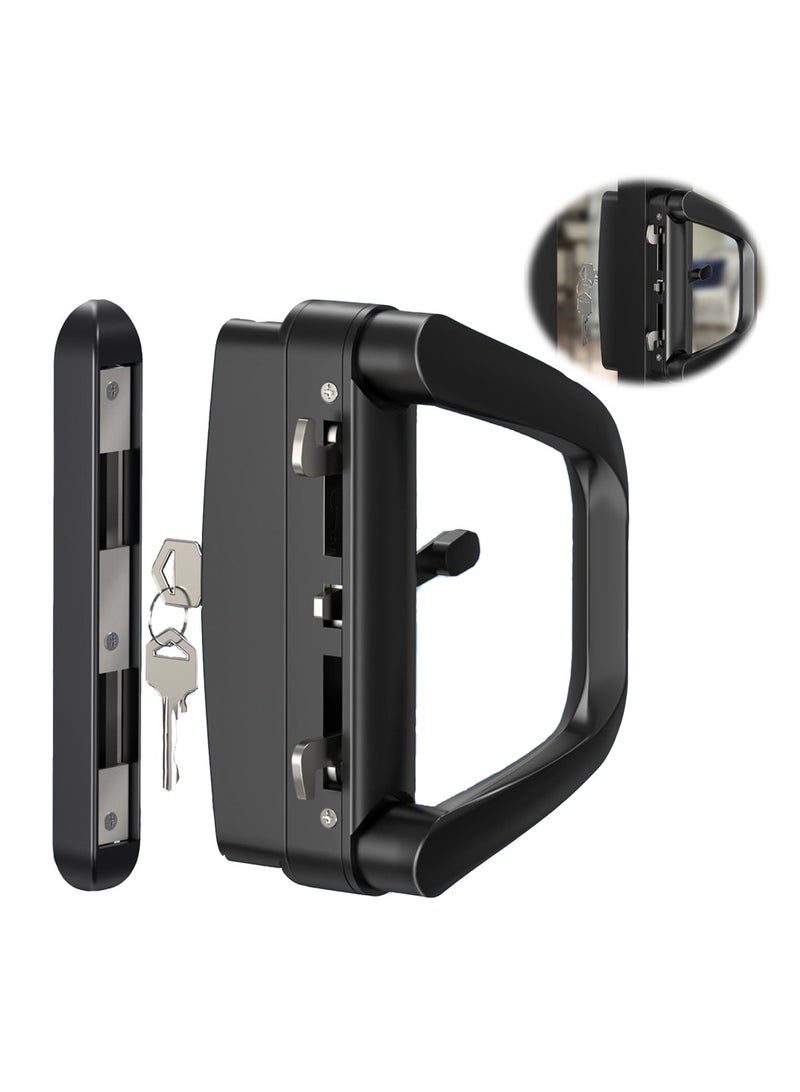 Sliding Glass Patio Door Handle with Lock, Keyed Security Lock Set for 0.75-1.4in Doors, 4-15/16" Screw-B, for Sliding Doors - Image 1