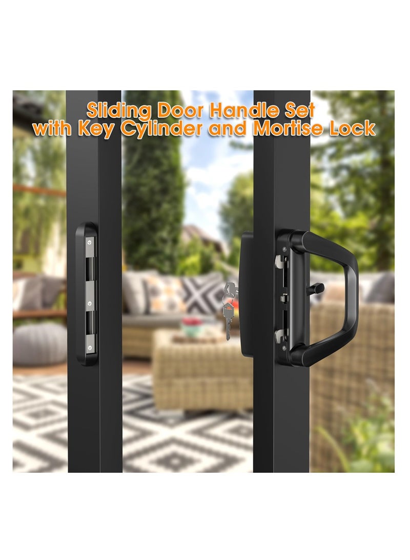 Sliding Glass Patio Door Handle with Lock, Keyed Security Lock Set for 0.75-1.4in Doors, 4-15/16" Screw-B, for Sliding Doors - Image 2