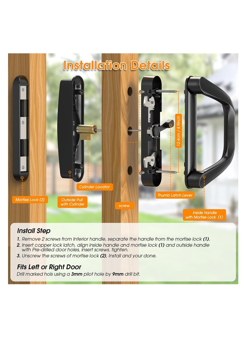 Sliding Glass Patio Door Handle with Lock, Keyed Security Lock Set for 0.75-1.4in Doors, 4-15/16" Screw-B, for Sliding Doors - Image 5