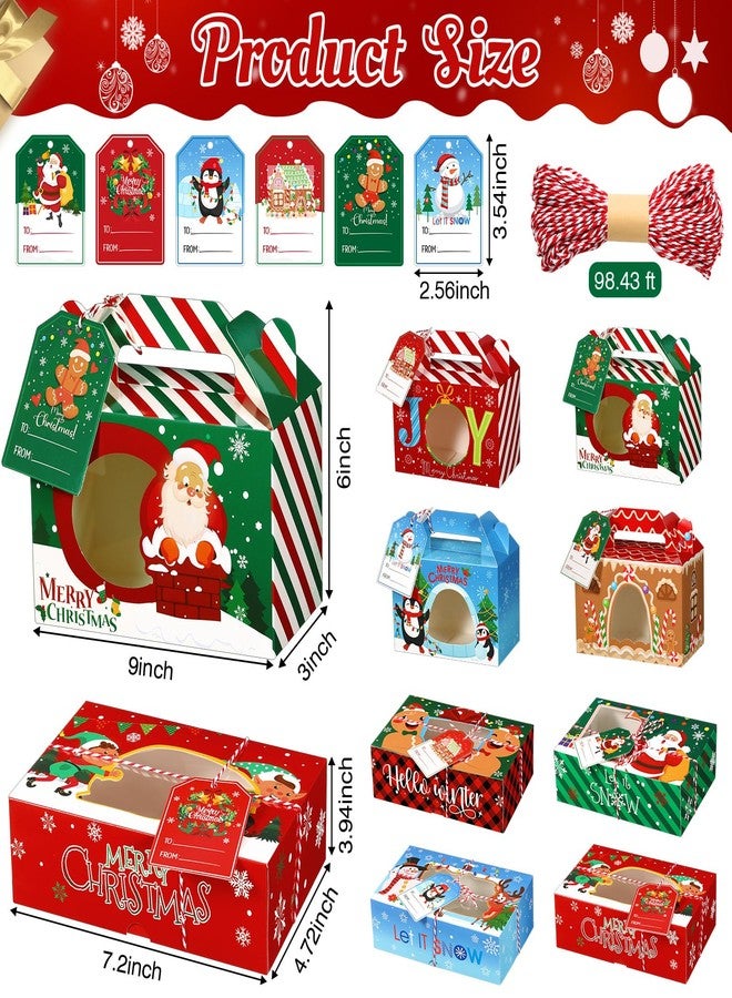Cinnvoice 24 Pcs Christmas Cookie Boxes with Window 2 Styles Christmas Bakery Boxes with Tags Strings Xmas Party Cupcake Treat Candy Containers for Xmas Pastry Packaging Supplies - Image 2