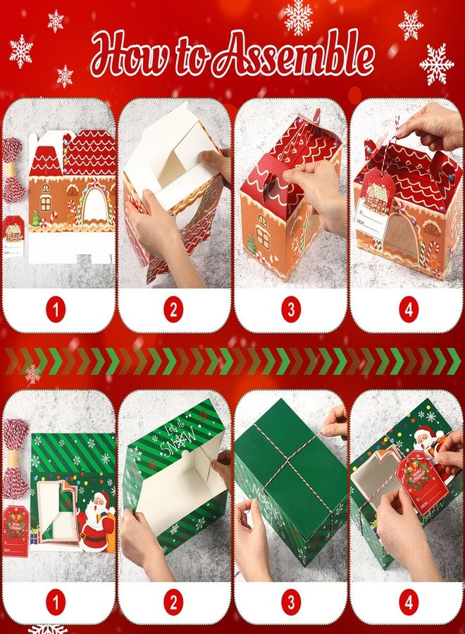 Cinnvoice 24 Pcs Christmas Cookie Boxes with Window 2 Styles Christmas Bakery Boxes with Tags Strings Xmas Party Cupcake Treat Candy Containers for Xmas Pastry Packaging Supplies - Image 5