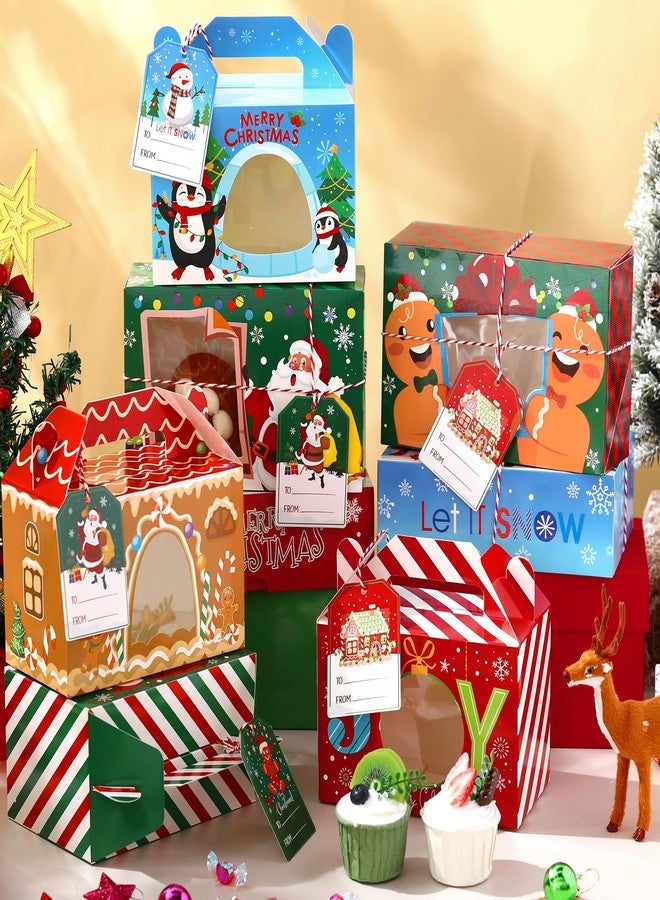 Cinnvoice 24 Pcs Christmas Cookie Boxes with Window 2 Styles Christmas Bakery Boxes with Tags Strings Xmas Party Cupcake Treat Candy Containers for Xmas Pastry Packaging Supplies - Image 4
