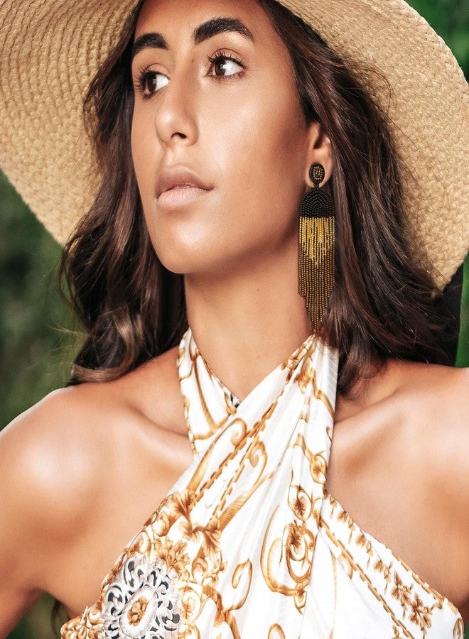 Cupimatch Long Beaded Tassel Earrings: Bead Dangle Drop Earrings Boho Tassel Earrings Indian Earrings for Women - Image 4