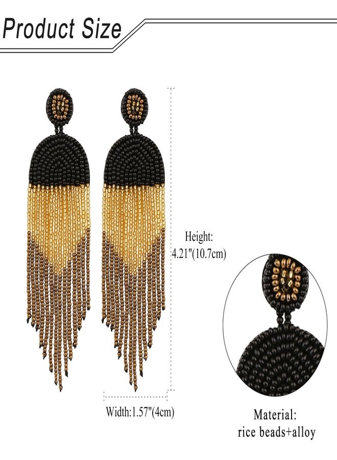 Cupimatch Long Beaded Tassel Earrings: Bead Dangle Drop Earrings Boho Tassel Earrings Indian Earrings for Women - Image 5