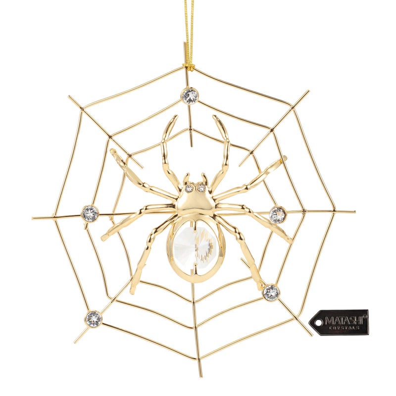 matashi Matashi 24K Gold Plated Crystal Studded Lucky Spider Hanging Ornaments for Christmas Tree Spider Miracle Traditions  Decor - with Story of The Tradition of Tinsel Legend Spider on Web Ornament - Image 1