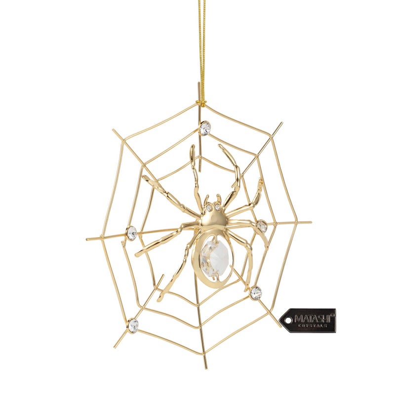 matashi Matashi 24K Gold Plated Crystal Studded Lucky Spider Hanging Ornaments for Christmas Tree Spider Miracle Traditions  Decor - with Story of The Tradition of Tinsel Legend Spider on Web Ornament - Image 3