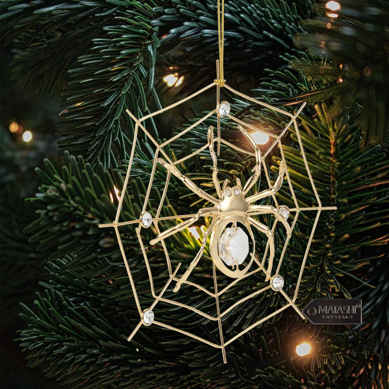 matashi Matashi 24K Gold Plated Crystal Studded Lucky Spider Hanging Ornaments for Christmas Tree Spider Miracle Traditions  Decor - with Story of The Tradition of Tinsel Legend Spider on Web Ornament - Image 5