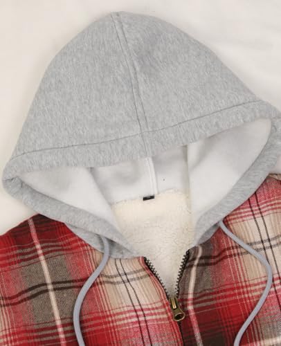 ThCreasa Womens Plaid Fleece Jacket Full Zip Sherpa Lined Hooded Jackets Warm Fall Winter Flannel Shacket with Pockets Red S - Image 4