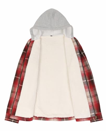 ThCreasa Womens Plaid Fleece Jacket Full Zip Sherpa Lined Hooded Jackets Warm Fall Winter Flannel Shacket with Pockets Red S - Image 3