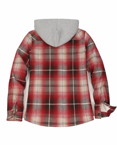 ThCreasa Womens Plaid Fleece Jacket Full Zip Sherpa Lined Hooded Jackets Warm Fall Winter Flannel Shacket with Pockets Red S - Image 2
