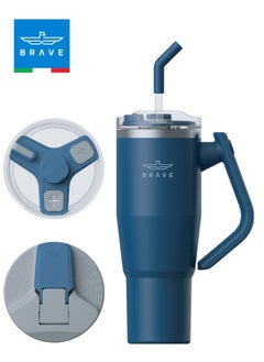 Brave 40oz (1200ml) Stainless Steel Insulated Tumbler with 180° Rotating Handle and Lid with Straw, 100% Leak Proof Travel Coffee Mug, Double Wall Vacuum Insulated Tumbler, Keeps Drinks Cold for 24 Hours or Hot for 12 Hours, BPA Free, Durable, Reusable, Cup Holder Friendly, Large Coffee Mug and Water Bottle for Hot and Cold Drinks, Perfect for Office, Travel, Gym (Navy Blue)  - Image 1
