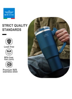 Brave 40oz (1200ml) Stainless Steel Insulated Tumbler with 180° Rotating Handle and Lid with Straw, 100% Leak Proof Travel Coffee Mug, Double Wall Vacuum Insulated Tumbler, Keeps Drinks Cold for 24 Hours or Hot for 12 Hours, BPA Free, Durable, Reusable, Cup Holder Friendly, Large Coffee Mug and Water Bottle for Hot and Cold Drinks, Perfect for Office, Travel, Gym (Navy Blue)  - Image 2